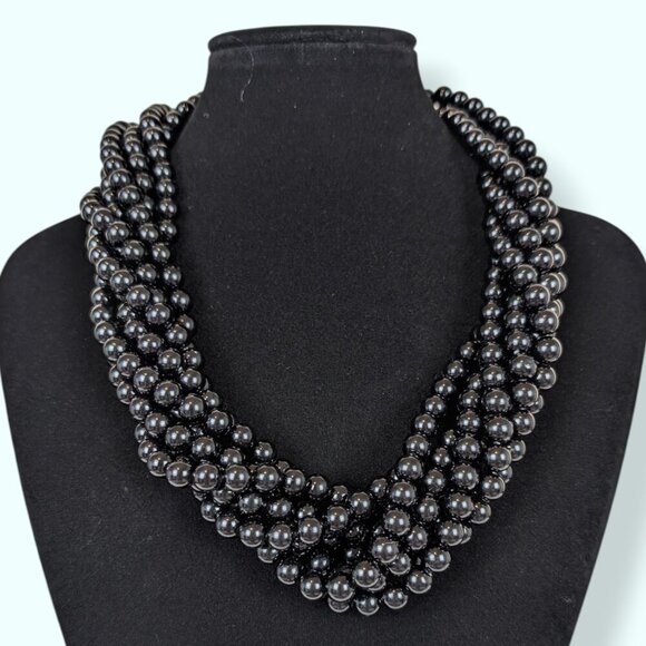 7-Strand Black Beaded Torsade Necklace - Picture 2 of 5